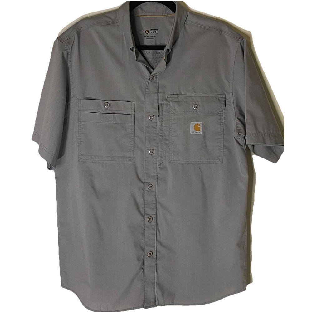 Carhartt Force‎ Ridgefield Shirt Men's M Gray Short Sleeve Vented Work Fishing